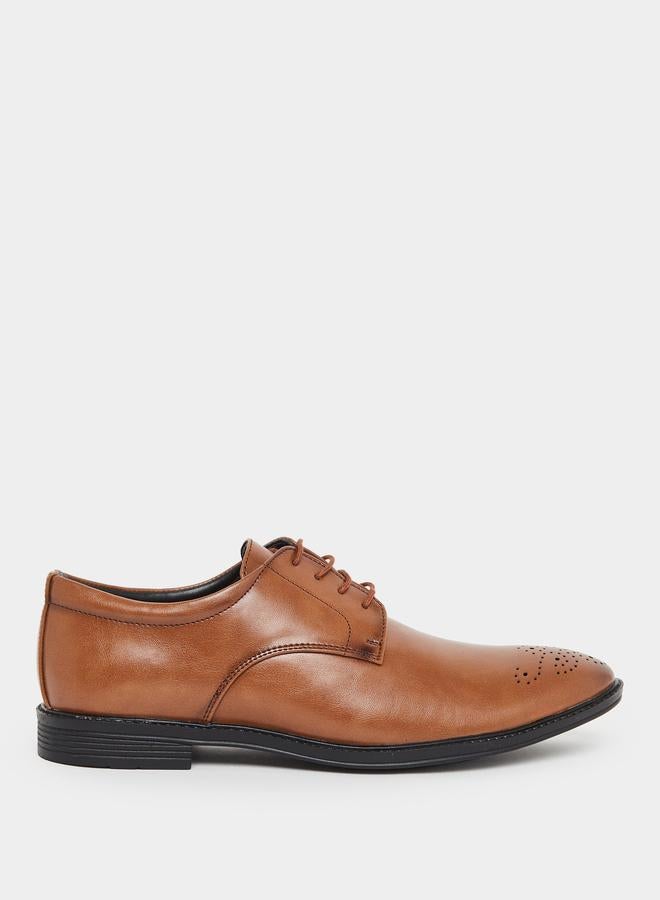 Styli Men Tan Leather Derby Shoes - Image 1